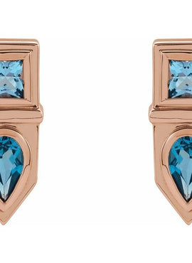14K White Gold Natural Blue Multi-Gemstone Geometric Bar Earrings