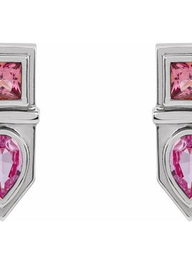 14K White Gold Natural Blue Multi-Gemstone Geometric Bar Earrings