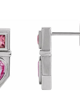 14K White Gold Natural Blue Multi-Gemstone Geometric Bar Earrings