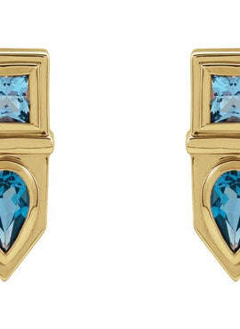 14K White Gold Natural Blue Multi-Gemstone Geometric Bar Earrings