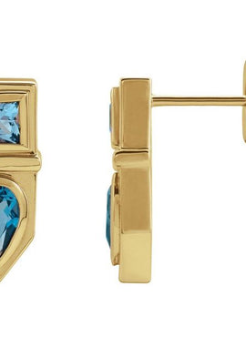 14K White Gold Natural Blue Multi-Gemstone Geometric Bar Earrings