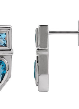 14K White Gold Natural Blue Multi-Gemstone Geometric Bar Earrings