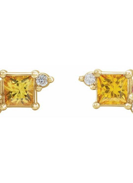 14K White Gold Natural Yellow Sapphire, Natural Pink Sapphire, & 1/8 CTW Natural Diamond Earrings