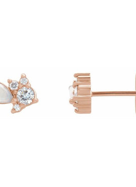 14K White Gold Australian Natural White Opal & 1/6 CTW Natural Diamond Cluster Earrings