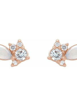14K White Gold Australian Natural White Opal & 1/6 CTW Natural Diamond Cluster Earrings