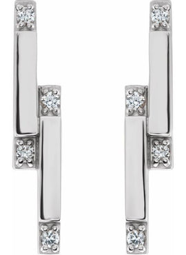 14K White Gold 1/10 CTW Natural Diamond Bar Earrings
