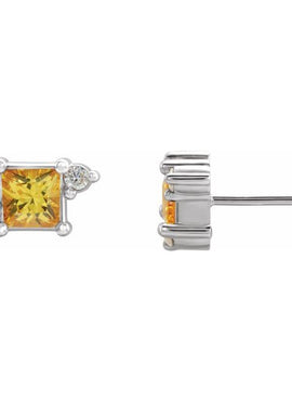 14K White Gold Natural Yellow Sapphire, Natural Pink Sapphire, & 1/8 CTW Natural Diamond Earrings