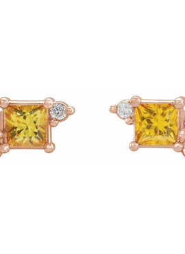 14K White Gold Natural Yellow Sapphire, Natural Pink Sapphire, & 1/8 CTW Natural Diamond Earrings