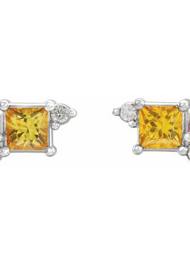 14K White Gold Natural Yellow Sapphire, Natural Pink Sapphire, & 1/8 CTW Natural Diamond Earrings