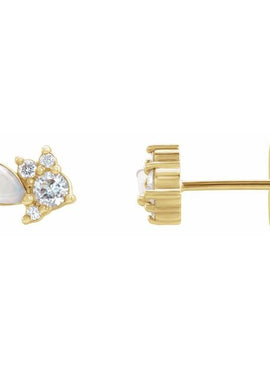 14K White Gold Australian Natural White Opal & 1/6 CTW Natural Diamond Cluster Earrings