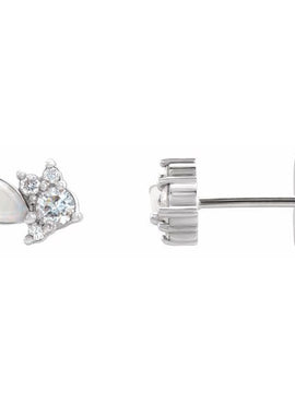 14K White Gold Australian Natural White Opal & 1/6 CTW Natural Diamond Cluster Earrings