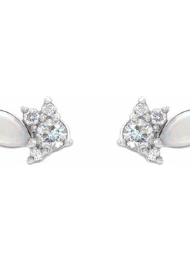 14K White Gold Australian Natural White Opal & 1/6 CTW Natural Diamond Cluster Earrings