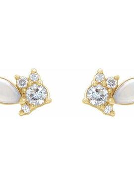 14K White Gold Australian Natural White Opal & 1/6 CTW Natural Diamond Cluster Earrings