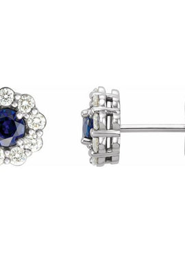 14K White Gold 4 mm Lab-Grown Blue Sapphire & 1/3 CTW Natural Diamond Earrings