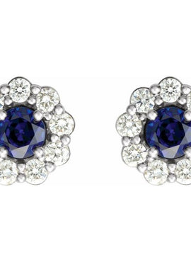 14K White Gold 4 mm Lab-Grown Blue Sapphire & 1/3 CTW Natural Diamond Earrings