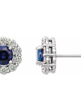 14K White Gold 4 mm Lab-Grown Blue Sapphire & 1/3 CTW Natural Diamond Earrings