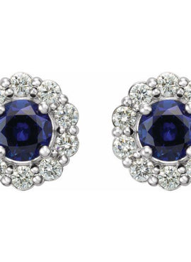 14K White Gold 4 mm Lab-Grown Blue Sapphire & 1/3 CTW Natural Diamond Earrings