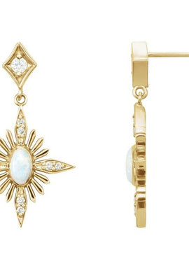 14K White Gold Natural White Opal & 1/6 CTW Natural Diamond Star Earrings