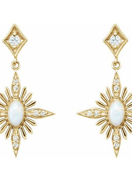 14K White Gold Natural White Opal & 1/6 CTW Natural Diamond Star Earrings