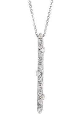 14K White Gold .07 CTW Natural Diamond Vintage-Inspired Vertical Bar Pendant