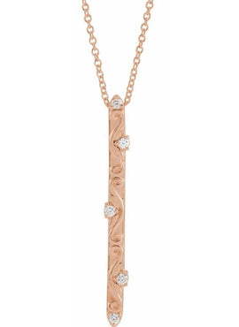 14K White Gold .07 CTW Natural Diamond Vintage-Inspired Vertical Bar Pendant