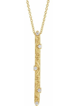 14K White Gold .07 CTW Natural Diamond Vintage-Inspired Vertical Bar Pendant