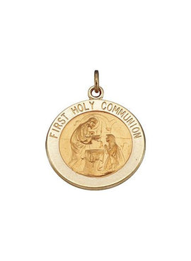 14K Yellow Gold 15 mm First Communion Medal