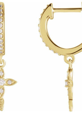 14K Yellow Gold 1/8 CTW Natural Diamond Cross Hoop Earrings