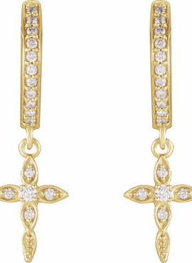 14K Yellow Gold 1/8 CTW Natural Diamond Cross Hoop Earrings