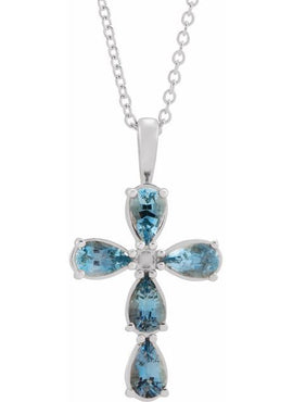14K White Gold 1 CTW Natural Diamond Cross 16-18