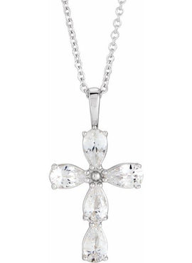 14K White Gold 1 CTW Natural Diamond Cross 16-18