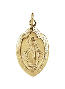 14K Yellow Gold 13x8 mm Oval Miraculous Medal Pendant