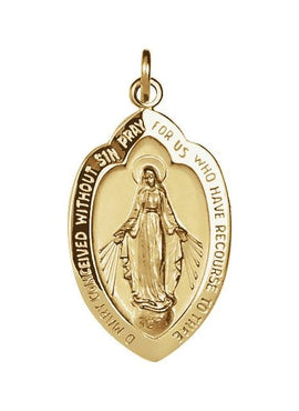 14K Yellow Gold 13x8 mm Oval Miraculous Medal Pendant