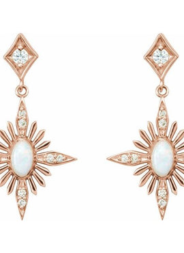 14K White Gold Natural White Opal & 1/6 CTW Natural Diamond Star Earrings