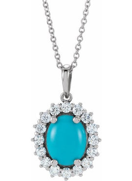 14K White Gold Natural Ethiopian Opal & 1/3 CTW Natural Diamond Halo-Style Pendant