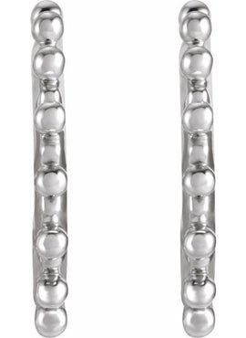 14K White Gold Beaded 12.1 mm Hoop Earrings