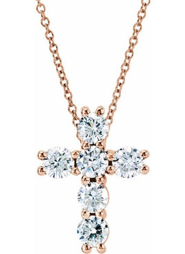 14K Rose Gold 1 3/8 CTW Natural Diamond Cross Pendant