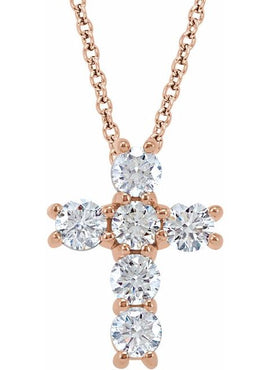 14K Rose Gold 1 3/8 CTW Natural Diamond Cross Pendant