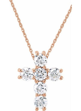 14K Rose Gold 1 3/8 CTW Natural Diamond Cross Pendant