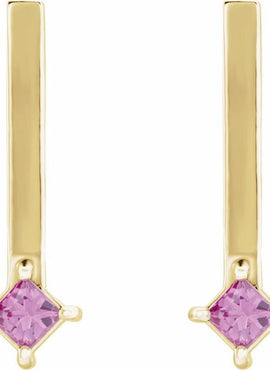 14K White Gold Natural Yellow Sapphire Bar Drop Earrings