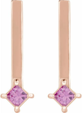 14K White Gold Natural Yellow Sapphire Bar Drop Earrings