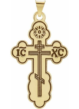 14K White Gold 32x21 mm Orthodox Cross Pendant