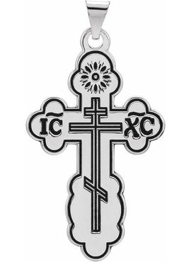 14K White Gold 32x21 mm Orthodox Cross Pendant