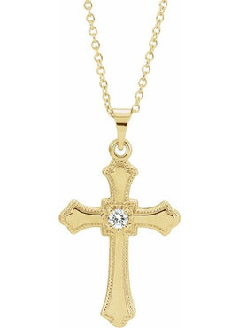 14K White Gold .03 CT Natural Diamond Cross 18