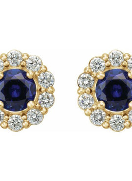 14K White Gold 4 mm Lab-Grown Blue Sapphire & 1/3 CTW Natural Diamond Earrings