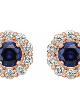 14K White Gold 4 mm Lab-Grown Blue Sapphire & 1/3 CTW Natural Diamond Earrings