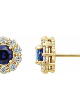 14K White Gold 4 mm Lab-Grown Blue Sapphire & 1/3 CTW Natural Diamond Earrings