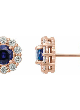 14K White Gold 4 mm Lab-Grown Blue Sapphire & 1/3 CTW Natural Diamond Earrings