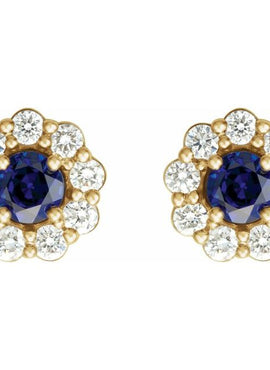 14K White Gold 4 mm Lab-Grown Blue Sapphire & 1/3 CTW Natural Diamond Earrings