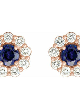 14K White Gold 4 mm Lab-Grown Blue Sapphire & 1/3 CTW Natural Diamond Earrings